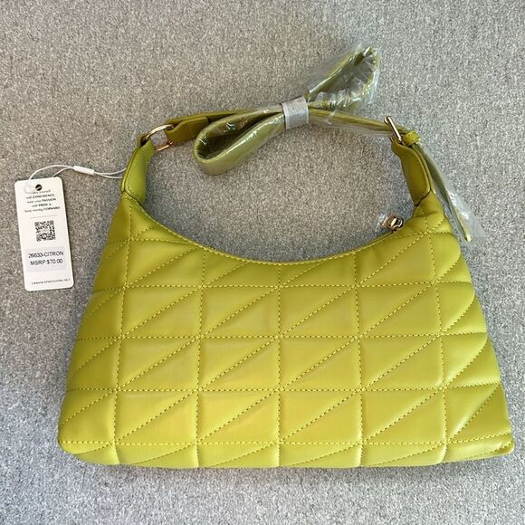 NWT Urban Expressions Bodhi Quilted Vegan Leather Shoulder Purse Bag in Citron - Picture 5 of 14